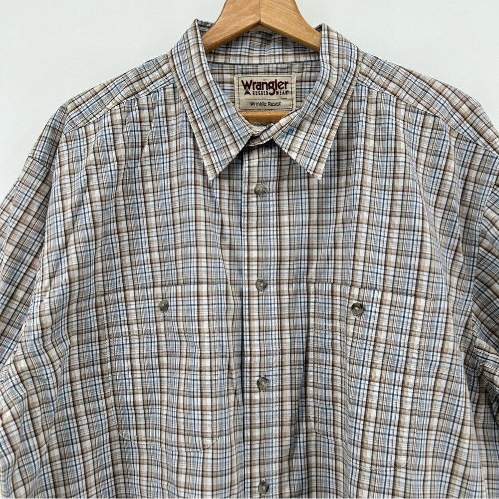 VTG Wrangler Rugged Wear Shirt Men's XXL Western Short Sleeves Button Up Plaid‎